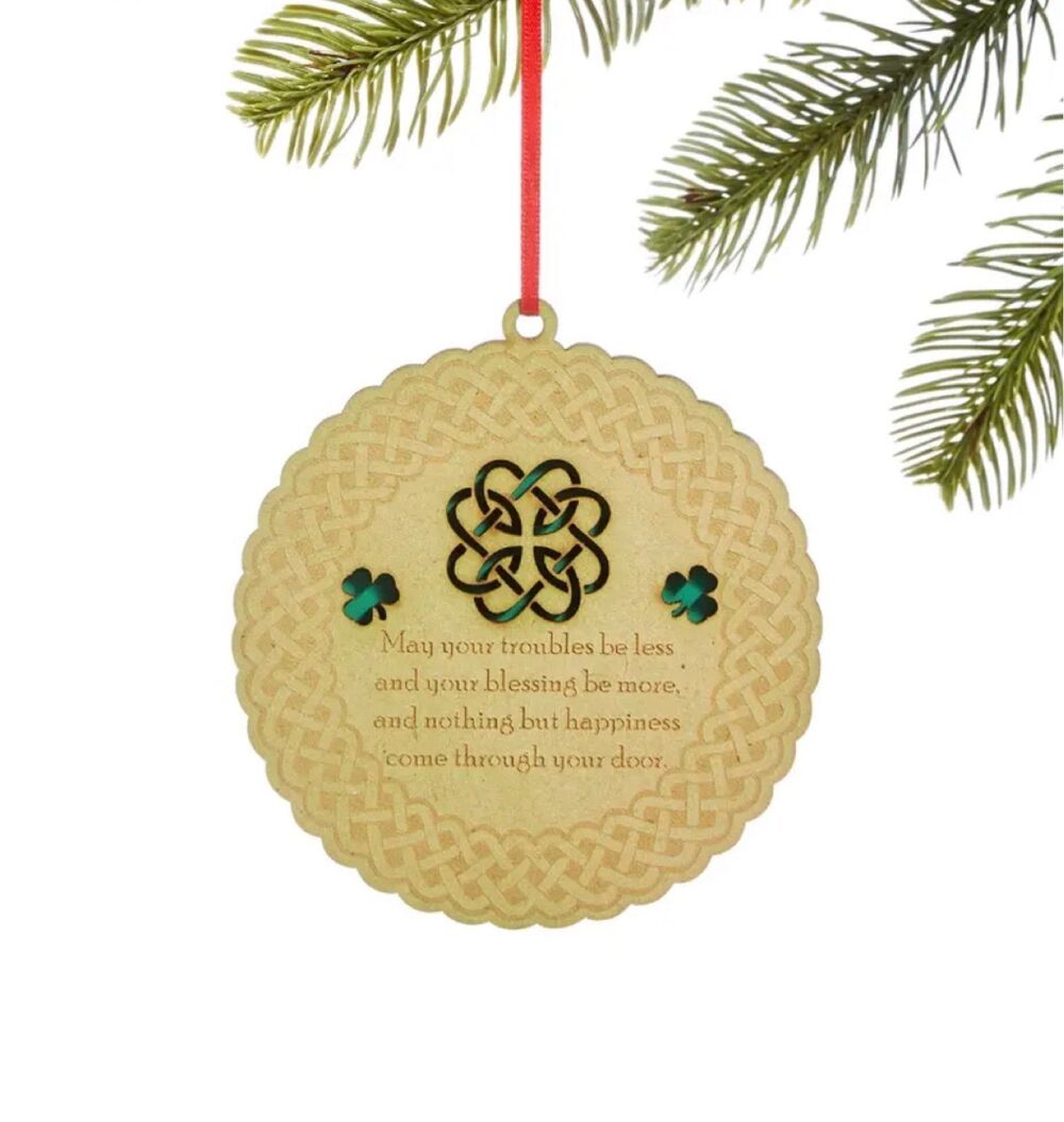 Holiday Lane Irish Round Laser Cut Christmas Tree Hanging Ornament 4.75" H